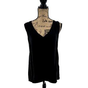 Theory Top Women's Large L‎ Black Silk V-Neck Side Cut Out Sleeveless Blouse